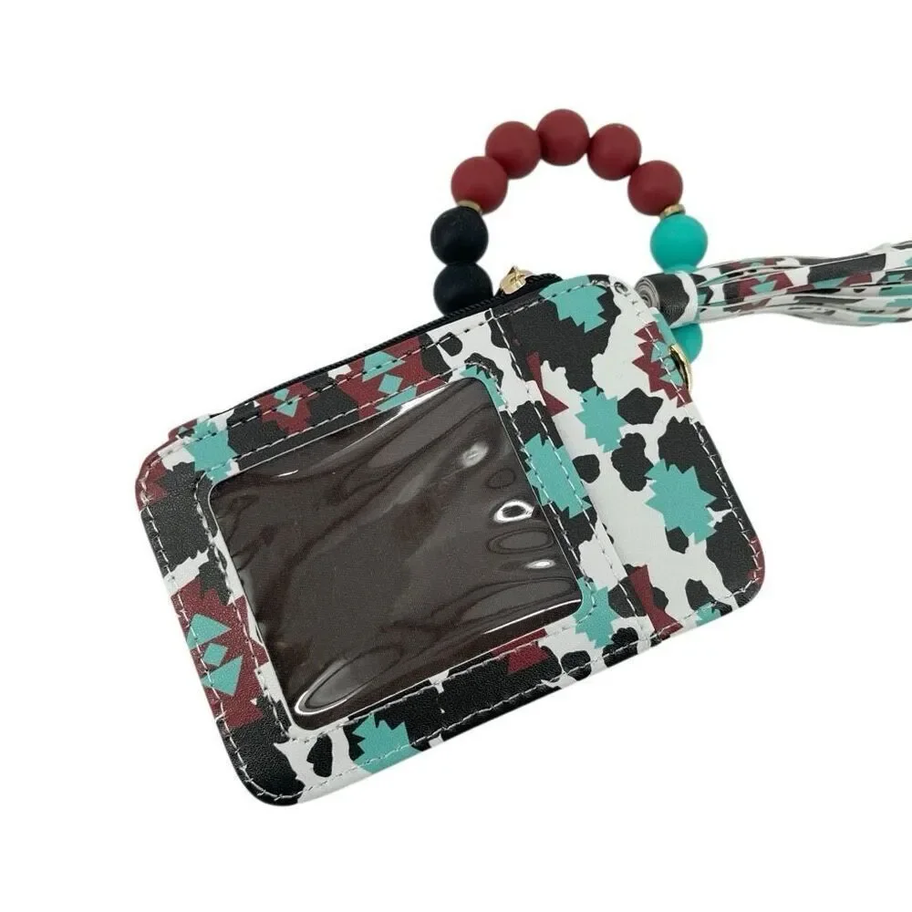 Aztec Beaded Wristlet ID Wallet, Boho Southwestern Style, New